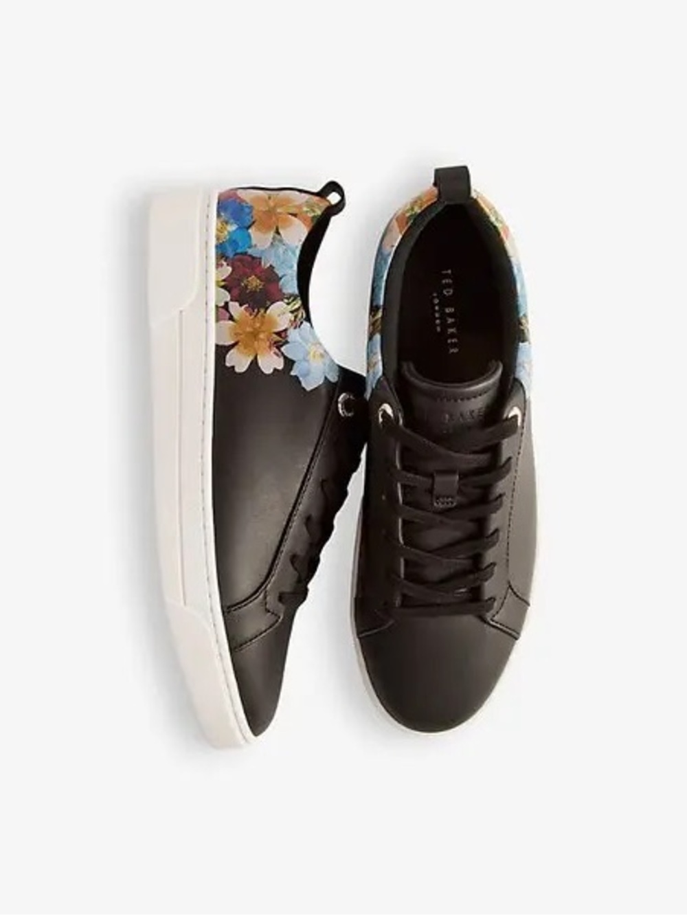 🌸 Ted Baker London Floral Leather Lace-Up Sneakers Black Size 11 EU 42.5